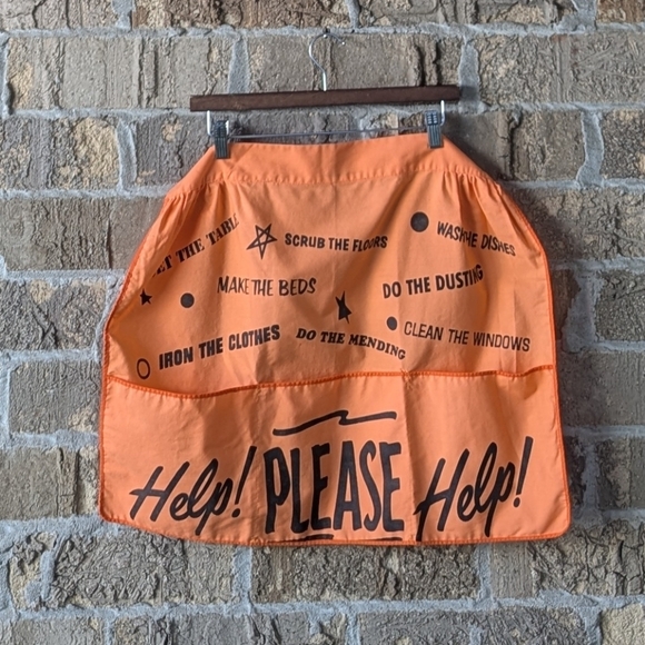 VTG 70s Homemaker Housewife Waist Apron Orange Black Pockets - Picture 7 of 7